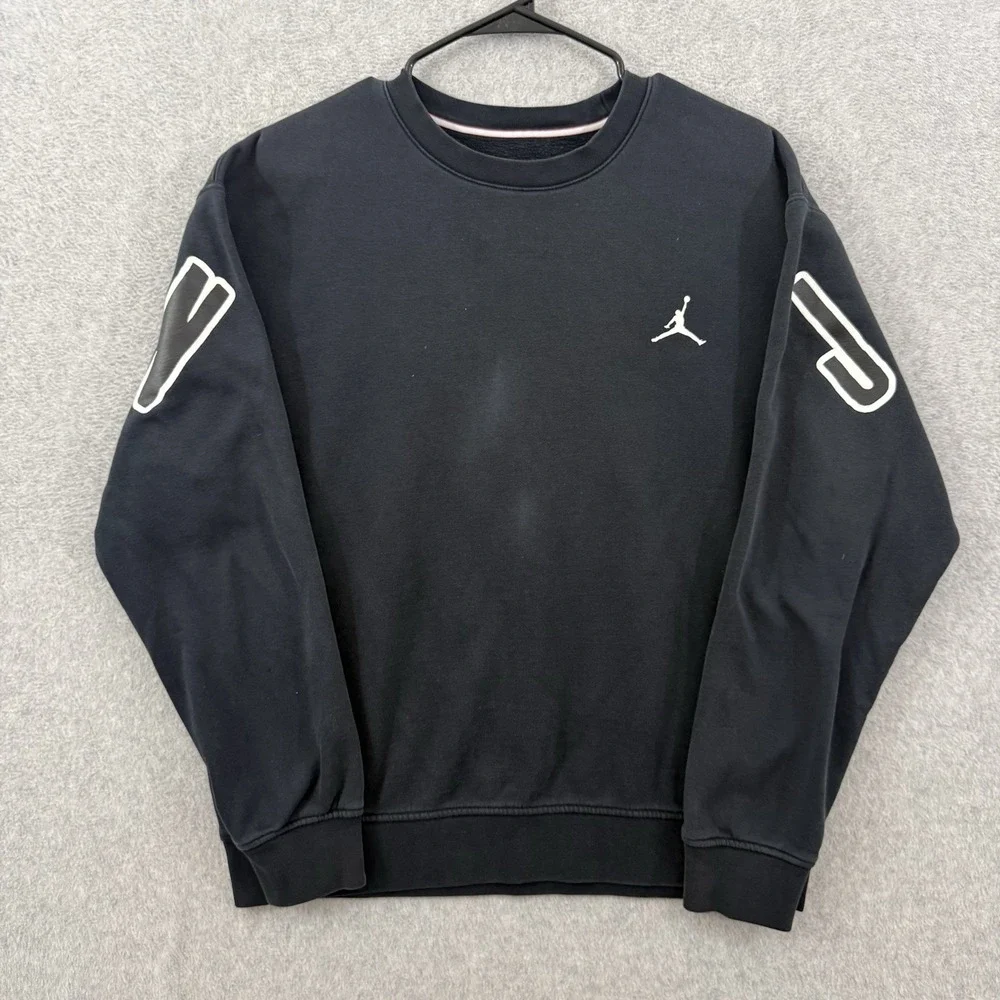 Jordan Sweatshirt Men's Medium Black Flight MVP Graphic Spellout Oversized